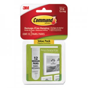 Command Picture Hanging Strips, Value Pack, Medium, Removable, 0.75" x 2.75", White, 12 Pairs/Pack MMM1720412ES 17204-12ES