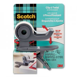 Scotch Clip and Twist Desktop Tape Dispenser, with 3/4" x 350" Tape Roll, 1" Core, Gray MMM24403724 C19CLIP
