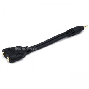 Monoprice 7inch Premium 3.5mm Stereo Male to (2) 3.5mm Stereo Female (Gold Plated) - Black 5614