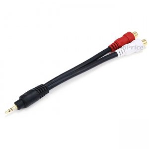 Monoprice 7inch Premium 3.5mm Stereo Male to 2RCA Female 22AWG Cable (Gold Plated) - Black 5611