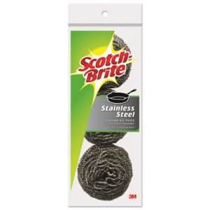 Scotch-Brite Metal Scrubbing Pads, 2 1/2" x 2 3/4", Stainless Steel, Silver, 3/Pk, 8 Pks/CT