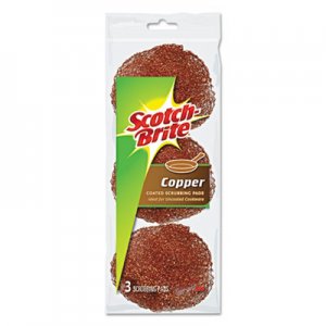 Scotch-Brite Metal Scrubbing Pads, 2 1/2" x 2 3/4", Copper Coated Metal, 3/Pk, 8/ Pks/CT