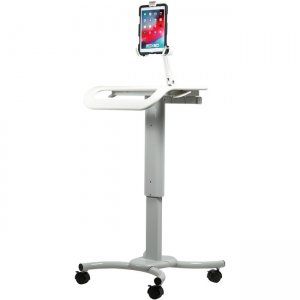 CTA Digital Height-Adjustable Rolling Security Medical Workstation Cart for 7-14 Inch Tablet QPAD-HRSW