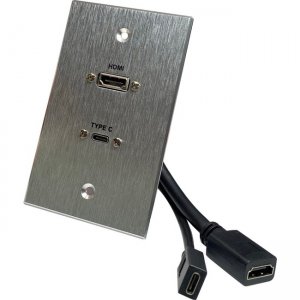 Comprehensive HDMI and USB-C 3.0 Pass-Through Single Gang Aluminum Wall Plate with Pigtail WPPT-HD-U3C-AC