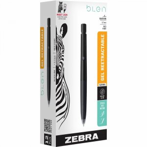 Zebra Pen bLen Retractable Gel Black Barrel 0.7mm Dozen 41410 ZEB41410
