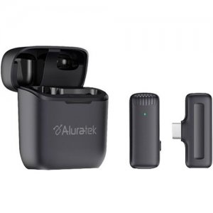 Aluratek Wireless USB-C Vlogging Lapel Microphone With Charging Case AWLMC01F