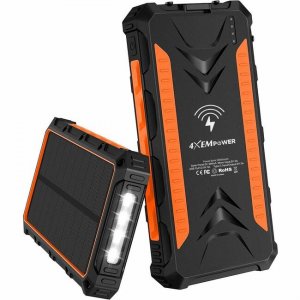 4XEM 30,000 mAh Mobile Solar Power Bank and Charger (Orange) 4XSOLARPWR30OR