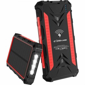 4XEM 30,000 mAh Mobile Solar Power Bank and Charger (Red) 4XSOLARPWR30RD