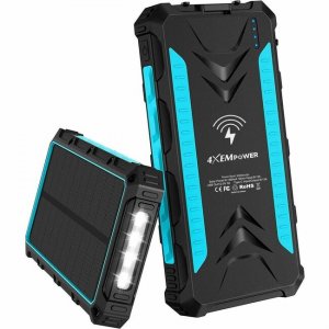 4XEM 30,000 mAh Mobile Solar Power Bank and Charger (Blue) 4XSOLARPWR30BL