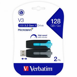 Verbatim 128GB Store 'n' Go V3 USB 3.2 Gen 1 Flash Drive - 2pk - Blue, Gray 70898 VER70898