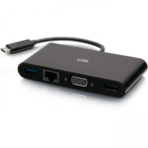 C2G USB C to HDMI, VGA, USB A & RJ45 Adapter - 4K 30Hz - Black C2G29828