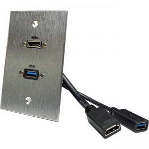 Comprehensive HDMI and USB-A 3.0 Pass-Through Single Gang Aluminum Wall Plate With Pigtail WPPT-HD-U3A-AC