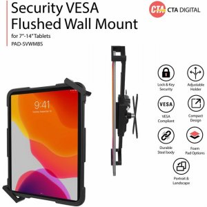 CTA Digital Security VESA Flushed Wall Mount for 7-14-Inch Tablets (Black) PAD-SVWMBS