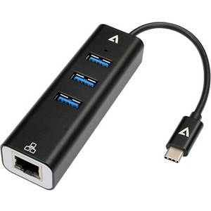 V7 Gigabit Ethernet Adapter USB-C Male to USB A Female x 3, RJ45 Black V7UCRJ45USB3