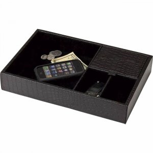 Dacasso Crocodile Embossed Black Leather Standard Valet Tray A2463 DACA2463
