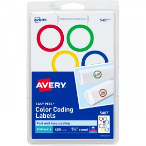 Avery Color-Coding Labels, Removable Adhesive, 1-1/4" Diameter, 400 Labels 05407 AVE05407