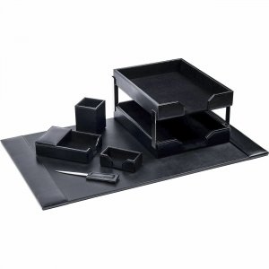 Dacasso 8-Piece Econo-Line Desk Set - Bonded Black Leather D1403 DACD1403