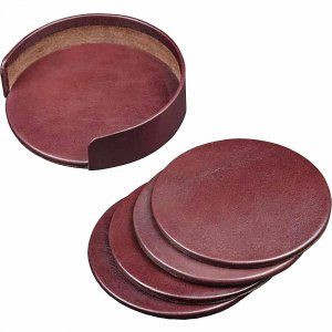 Dacasso Leather Coasters - Set of 4 with Holder A3045 DACA3045