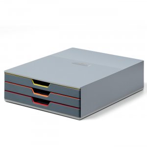 Durable VARICOLOR 3 Drawer Desktop Storage Box, Gray/Multicolor 760327 DBL760327