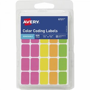 Avery Removable Labels, 1/2" x 3/4" , Neon, 525 Total (6721) 06721 AVE06721