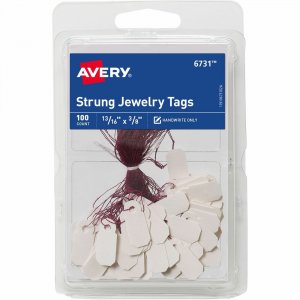 Avery Jewelry Tags, Strung, 13/16" x 3/8" , 100 Tags (6731) 06731 AVE06731