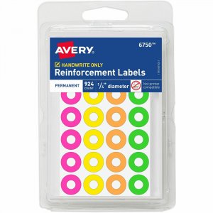 Avery Reinforcement Stickers, 1/4" , Neon, 924 Total (6750) 06750 AVE06750