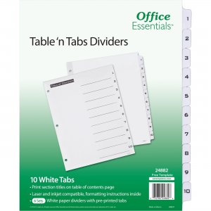 Avery Table 'n Tabs White Tab Numbered Dividers 24882 AVE24882