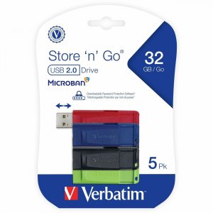 Verbatim 32GB Store 'n' Go USB Flash Drive - 5pk - Assorted 70897 VER70897