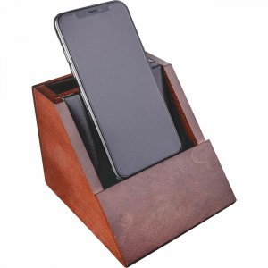 Dacasso Walnut & Leather Desktop Cell Phone Holder A8450 DACA8450
