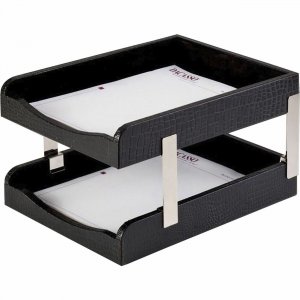Dacasso Crocodile Embossed Black Leather Double Letter Trays A2220 DACA2220