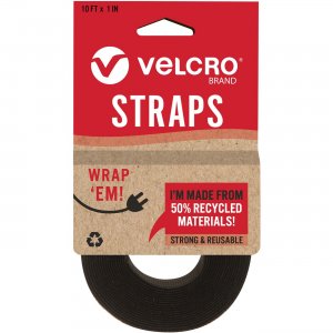 VELCRO® Strap,Adjustable,Reusable,Recycled,1"x10',Black 30188 VEK30188