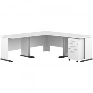 Bush Business Furniture Studio A 83W Large Corner Desk with 3-Drawer Mobile File Cabinet STA003WHSU BSHSTA003WHSU