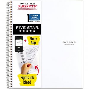 Mead Five Star Wirebound Notebook, 1 Subject, College Ruled, 11" x 8 1/2" , White 72456 MEA72456