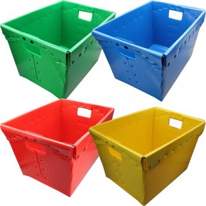 Flipside Primary Assorted Plastic Storage Postal Tote - 4 Pack 40192 FLP40192