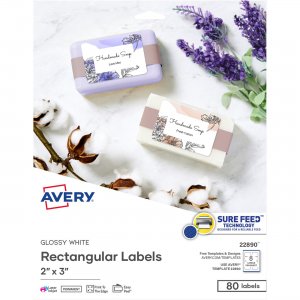 Avery Glossy White Labels, 2" x 3" , 80 Labels 22890 AVE22890