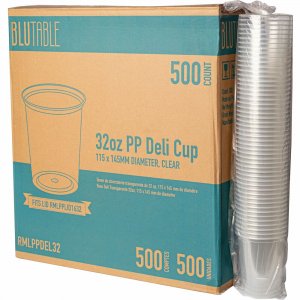 BluTable 32 oz Round Deli Tub Containers PPDEL32 RMLPPDEL32