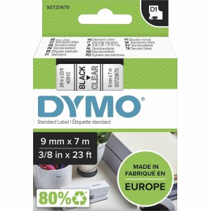 DYMO D1 40910 Tape 9mm x 7m Black on Clear S0720670 DYMS0720670