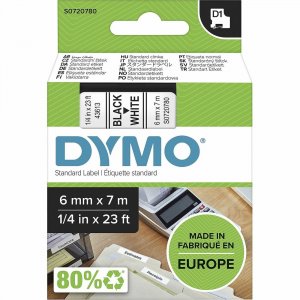 DYMO D1 43613 Tape 6mm x 7m Black on White S0720780 DYMS0720780