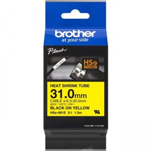 Brother HSe-661E - Heat Shrink Tube Tape Cassette - Black on Yellow, 31.0mm Wide HSE661E