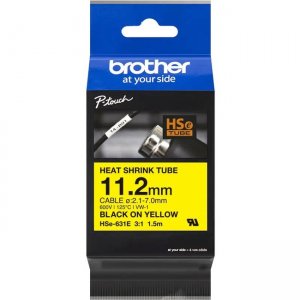 Brother HSe-631E - Heat Shrink Tube Tape Cassette - Black on Yellow, 11.2mm Wide HSE631E