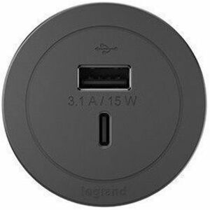 Wiremold Round FPC with USB Only with 10 ft Combo USB-A and USB-C - Black RFPCUAUC-BK10